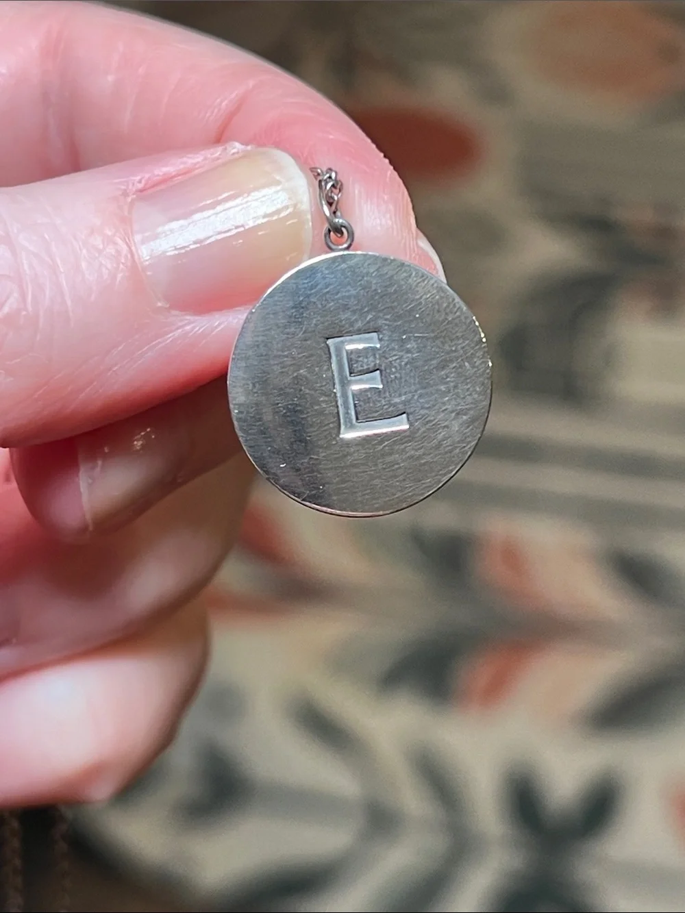 VTG Tiffany & Co. Sterling Silver Monogram Name Initial E Disc Pendant Necklace